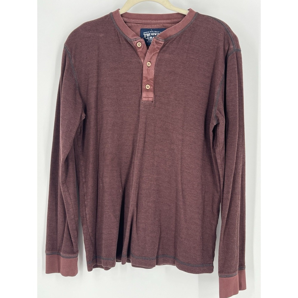The New Ivy Brand Men Size Medium Henley Long Sleeve Tee Vintage Classics Brown